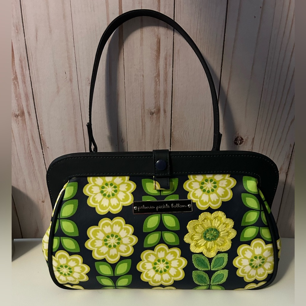 Petunia Pickle Bottom Floral Diaper Bag/ Satchel with Lime Accents.